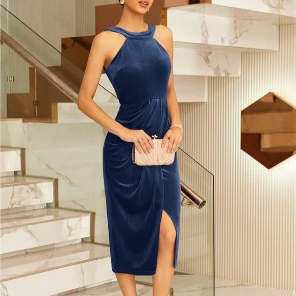Grace Karin Dresses | Grace Karin Halter Midi Dress | Color: Blue | Size: Xl | Jasmyneie95's Closet